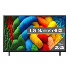 LG 43NANO80A3B, 43" 4K HDR Smart Nano Cell TV, 3840x2160, DVB-T2/C/S2, AI Alpha 7, HDR 10 PRO, webOS 25, ThinQ AI, VRR, ALLM, HGiG, WiFi, Clear Voice, AI Upscaling, Bluetooth, Hdmi e-ARC , CI, LAN, AirPlay2, Chromecast, 2 Pole stand, Black, image 