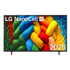 LG 55NANO80A3B, 55" 4K HDR Smart Nano Cell TV, 3840x2160, DVB-T2/C/S2, AI Alpha 7, HDR 10 PRO, webOS 25, ThinQ AI, VRR, ALLM, HGiG, WiFi, Clear Voice, AI Upscaling, Bluetooth, Hdmi e-ARC , CI, LAN, AirPlay2, Chromecast, 2 Pole stand, Black, image 