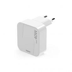 Hama Fast Charger, GaN, 2x USB-C, Folding Mini Charger, PD, 40 W, white, image 