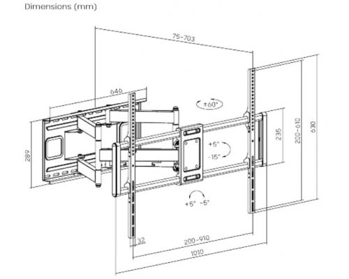 Gembird стенна стойка за телевизор TV Mount - WM-120ST-01 - Adjustable, 60"-120", 120 kg, image _ab__is.image_number.default