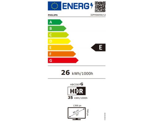Philips 32PHS6050/12, 32" HD DLED 1366x768p, 60Hz, DVB-T/T2/T2-HD/C/S/S2, HDR 10, HLG, Dolby Audio, Smart, Titan, Pixel Plus HD, 8GB, HDMI*3, USB*2, 802.11n, 12W RMS, Black, image , 4 image