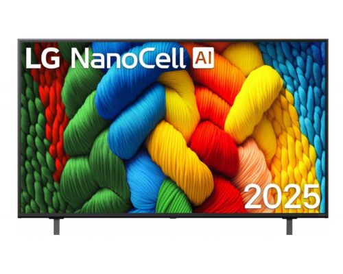LG 55NANO80A3B, 55" 4K HDR Smart Nano Cell TV, 3840x2160, DVB-T2/C/S2, AI Alpha 7, HDR 10 PRO, webOS 25, ThinQ AI, VRR, ALLM, HGiG, WiFi, Clear Voice, AI Upscaling, Bluetooth, Hdmi e-ARC , CI, LAN, AirPlay2, Chromecast, 2 Pole stand, Black, image 