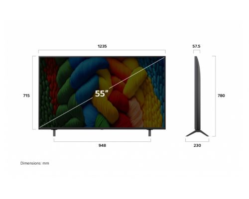 LG 55NANO80A3B, 55" 4K HDR Smart Nano Cell TV, 3840x2160, DVB-T2/C/S2, AI Alpha 7, HDR 10 PRO, webOS 25, ThinQ AI, VRR, ALLM, HGiG, WiFi, Clear Voice, AI Upscaling, Bluetooth, Hdmi e-ARC , CI, LAN, AirPlay2, Chromecast, 2 Pole stand, Black, image , 3 image