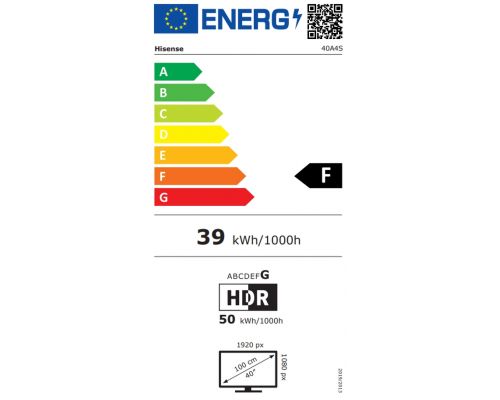Hisense 40" A4S, Full HD 1920x1080, DLED, HDR, HLG, DTS HD, Smart TV, WiFi, WiFi Direct, 2xHDMI, 2xUSB, LAN, CI+, DVB-T2/C/S2, Black, image _ab__is.image_number.default
