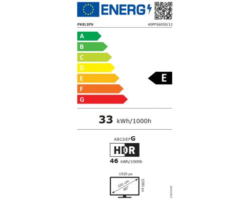 Philips 40PFS6050/12, 40" 2K FHD DLED 1920x1080p, 60Hz, DVB-T/T2/T2-HD/C/S/S2, HDR 10, HLG, Dolby Audio, Smart, Titan 3.0, Pixel Plus HD, 8GB, HDMI*3, USB*2, 802.11n, 12W RMS, Black, image , 2 image