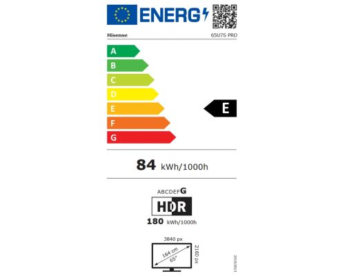 Hisense 65"U7S Pro, 4K Ultra HD 3840x2160, ULED, FALD, Quantum Dot, 165Hz, IPS, HDR 10+, HLG, Dolby Vision IQ, Dolby Atmos, Smart TV, WiFi 5GHz, WiFi Direct, BT, Anyview Cast,light sensor,Solar Powered Remote, 4xHDMI, 2xUSB, LAN, CI+, DVB-T2/C/S2, Black, image , 6 image