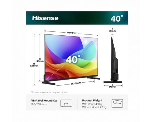 Hisense 40" A5S, Full HD 1920x1080, QLED, Quantum Dot, HDR, HLG, DTS HD, Light Sensor, Dolby Audio, Smart TV, WiFi, WiFi Direct, 2xHDMI, 2xUSB, LAN, CI+, DVB-T2/C/S2, Black, image _ab__is.image_number.default