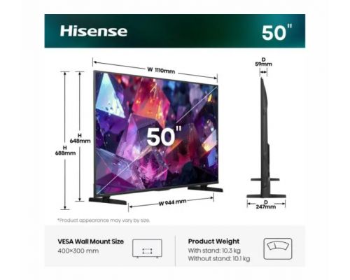 Hisense 50" E7S Pro, 4K Ultra HD 3840x2160, QLED, Quantum Dot, 144Hz, HDR 10+ adaptive, HLG, Dolby Vision, DTS Virtual X, Smart TV, WiFi 5GHz, WiFi Direct, BT, Anyview Cast, 4xHDMI, 2xUSB, LAN, CI+, DVB-T2/C/S2, Black, image , 2 image