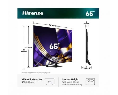 Hisense 65"U7S Pro, 4K Ultra HD 3840x2160, ULED, FALD, Quantum Dot, 165Hz, IPS, HDR 10+, HLG, Dolby Vision IQ, Dolby Atmos, Smart TV, WiFi 5GHz, WiFi Direct, BT, Anyview Cast,light sensor,Solar Powered Remote, 4xHDMI, 2xUSB, LAN, CI+, DVB-T2/C/S2, Black, image , 2 image
