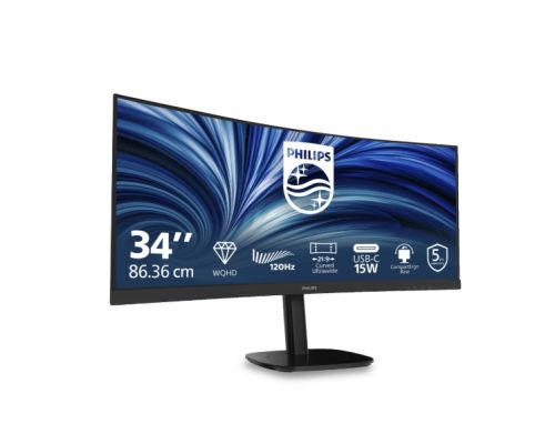 Philips 34B2N3500C, 34" Curved 1500R, VA, WLED, 3440x1440@120Hz, 4ms GtG, 350cd m/2, 3500:1, 50M:1 DCR, Adaptive Sync, FlickerFree, SoftBlue, 5Wx2, Tilt, Height Adjust, Swivel, 2xHDMI, DP, USB hub, image _ab__is.image_number.default
