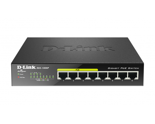 Суич D-Link DGS-1008P, 4x PoE + 4 x стандартни, 10/100/1000, Gigabit, image 
