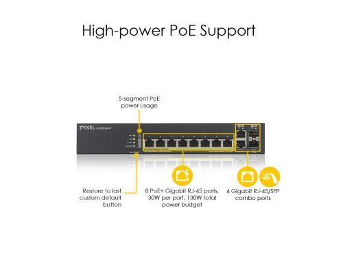 Switch 8-port ZyXEL GS1920-8HPV2 PoE  ZyXEL GS1920-8HPV2, Gigabit, managed, image , 2 image