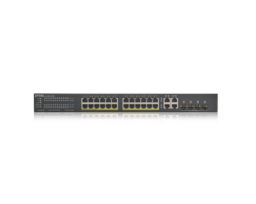 Switch Zyxel 24-Port Gigabit Ethernet Smart Managed PoE+ Switch with 375 Watt Budget and 4 Gigabit Combo Ports and Hybrid mode, image 