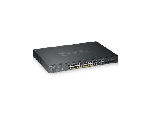 Switch Zyxel 24-Port Gigabit Ethernet Smart Managed PoE+ Switch with 375 Watt Budget and 4 Gigabit Combo Ports and Hybrid mode, image , 2 image