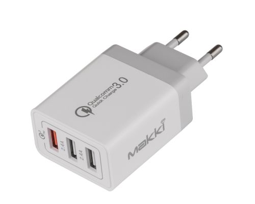 Makki бързо зарядно Fast Charger - QC3.0+2xUSB 30W White - MAKKI-QC30W3, image 