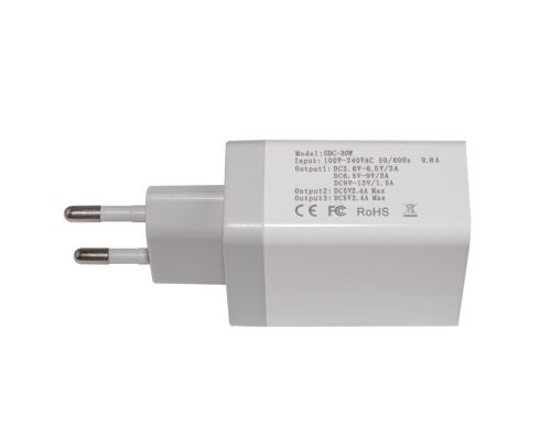 Makki бързо зарядно Fast Charger - QC3.0+2xUSB 30W White - MAKKI-QC30W3, image _ab__is.image_number.default