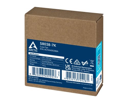 Arctic Server Fan 80x80x38 Dual Ball - S8038-7K - ACFAN00288A, image , 5 image