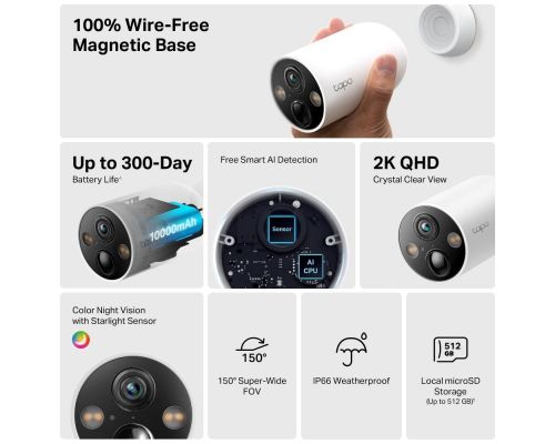 Охранителна WiFi камера TP-Link Tapo C425, Външен/вътрешен монтаж, WiFi, image _ab__is.image_number.default