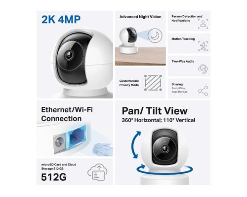 IP камера куполна TP-Link Tapo C222, 2560x1440@30fps, Pan/Tilt, H.264, microSD, Wi-Fi, аудио, RJ-45, image _ab__is.image_number.default