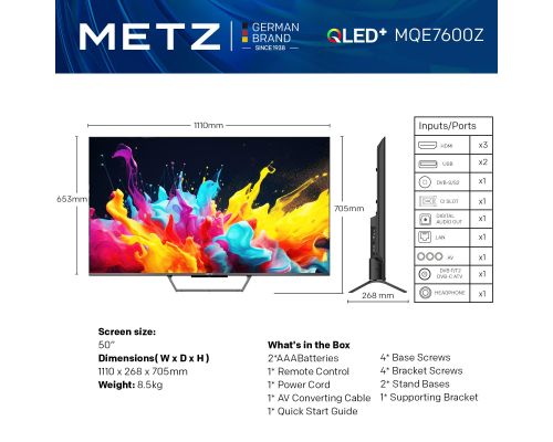 METZ QLED TV 50MQE7600Z, 50"(126 см), QLED+,Anti-Glare Google TV, 4K/UHD, 60Hz, image , 2 image