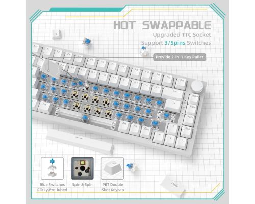 Ajazz геймърска механична клавиатура Gaming Mechanical Keyboard AK820 - Blue Switches [Tactile] (English US), White, Blue Light, image _ab__is.image_number.default