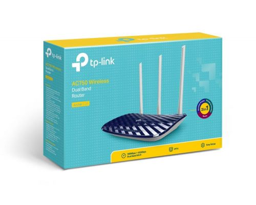 Безжичен рутер TP-Link Archer C20 AC750, 2.4/5 GHz, 300 - 433 Mbps, 10/100, image _ab__is.image_number.default