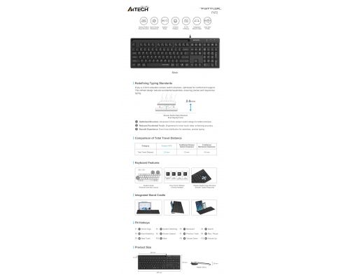 A4tech Fstyler FX72 Wired keyboard, low profile, scissor technology, Cyrillic, black, image , 3 image