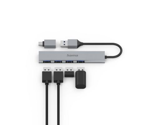 HAMA USB хъб, 4 порта, USB 3.2 Gen 1, 5 Gbit/s, ултратънък, вкл. USB-C адаптер, image _ab__is.image_number.default