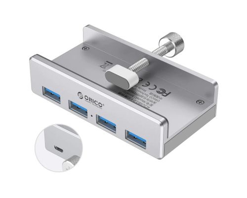 Orico USB 3.0 HUB Clip Type 4 port - aux Micro-USB power input, Aluminum - MH4PU-P-SV, image 