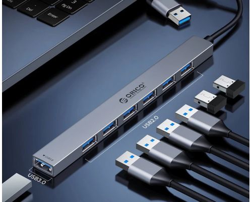 Orico HUB USB-C/USB-A 7 port - USB3.0 x 1, USB2.0 x 6 - YSA2-U3-GY, image , 4 image