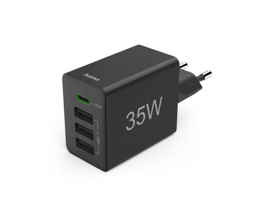 Hama Fast Charger, 1x USB-C PD, 3x USB-A, Mini-Charger, 35 W, black, image 