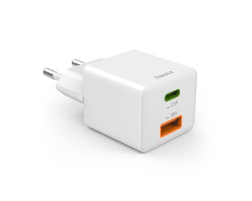 Hama Fast Charger, 1x USB-C, 1x USB-A, Mini Charger, PD, 30 W, white, image , 2 image