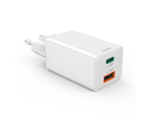 Hama Fast Charger, 1x USB-C, 1x USB-A, Mini Charger, PD, 45 W, white, image , 2 image