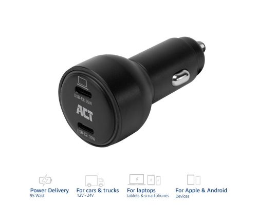 ACT Бързо зарядно за кола 95W 2x USB-C, PD, GAN, 12-24V, image _ab__is.image_number.default