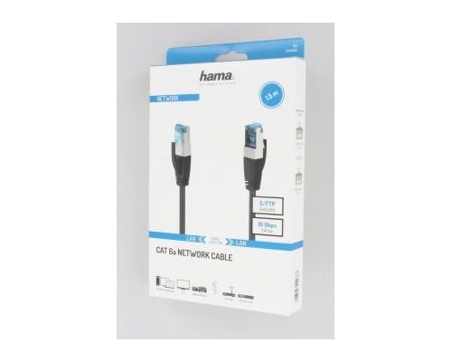 Мрежов пач кабел HAMA S/FTP, CAT 6a, RJ-45 - RJ-45, 10Gbit/s, 1.5 m, Черен, image _ab__is.image_number.default