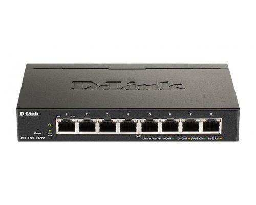 Switch D-Link DGS-1100-08PV2/E, 8 PoE 10/100/1000 Gigabit Smart Switch, managed, Rack-Mount, image 