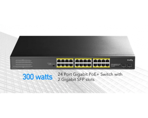 Суич Cudy GS1028PS2, 24 портов, 10/100/1000, 24× GbE with 802.3at/af PoE, 2× Uplink SFP, Default/VLAN/Extend Modes , за 19" rack, image _ab__is.image_number.default