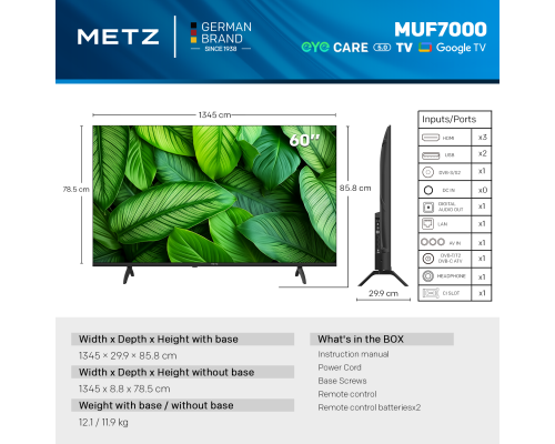 Телевизор METZ 60" 60MUF7000Z Ultra HD 4K LED Google TV, Клас E, image _ab__is.image_number.default