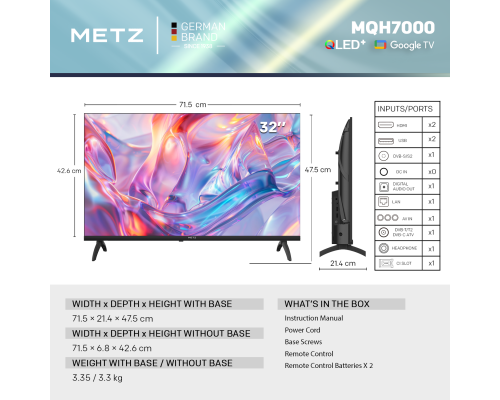 Телевизор METZ 32" 32MQH7000Z HD Ready QLED+ Google TV, Клас E, image _ab__is.image_number.default
