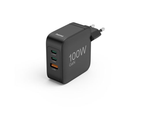 HAMA Бързо зарядно GaN, 2x USB-C, 1x USB-A, PD, 100 W, черно, image 