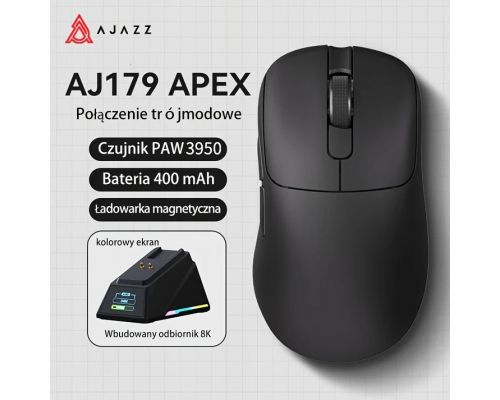 Ajazz професионална геймърска мишка AJ179 APEX - Wireless Gaming Mouse - 8K, Magnetic Charging Dock, Black, image _ab__is.image_number.default