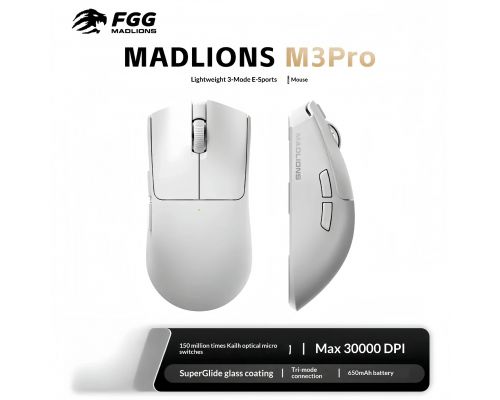 Madlions професионална геймърска мишка Wireless Gaming Mouse M3 Pro - 1K, Mad Catz Custom Sensor, White, image _ab__is.image_number.default