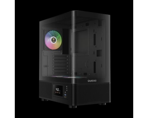Gamdias Case ATX - ATLAS E2 - 3 x 120 mm A-RGB, Digital Display, Curved Glass, image , 2 image