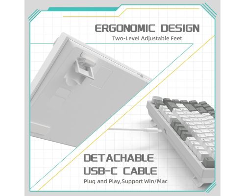 Ajazz геймърска механична клавиатура Gaming Mechanical Keyboard AK820 - AS Red Switch [Linear] (English US), Gray White, White Light, image _ab__is.image_number.default